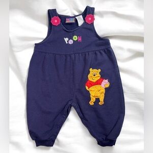 Vintage Winnie the Pooh romper over all flower jumper girls 12 month